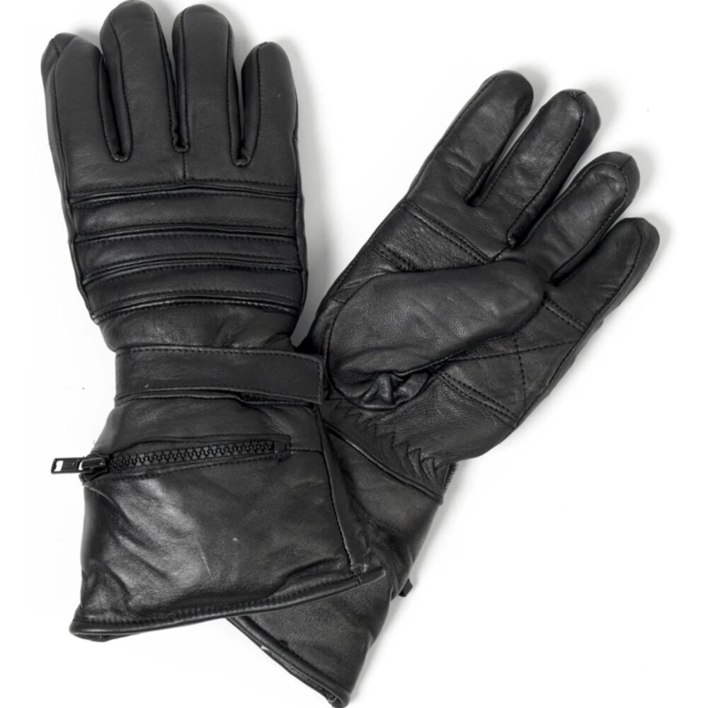 NWTHot Leathers GVM1001 Unisex Black Leather Gauntlet Glove with Quilted Lining